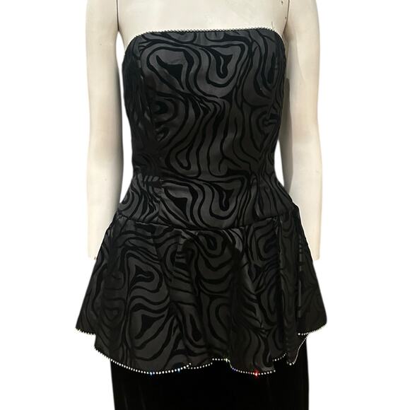 Vintage 1980s A.J. Bari Black Velvet Strapless Peplum Gown | size 8 - - Picture 2 of 5